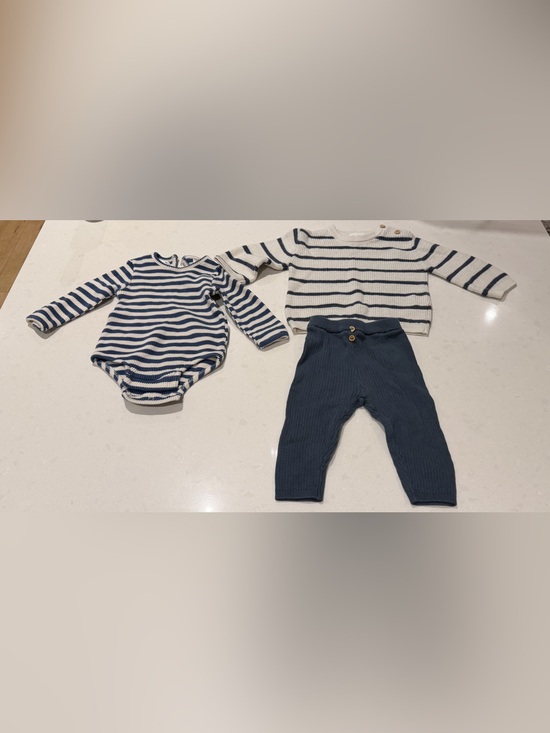 Zara Other - Zara 3 piece 3-6m Striped Knit Baby Set - blue & Cream